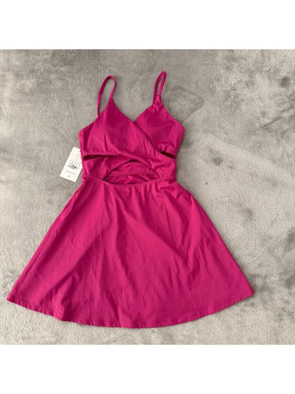 NWT Halara Hot Pink Crossover Cutout Mini Dress XS Cloudful Athleisure